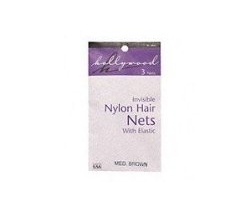 Hollywood Nylon Hair Nets - Medium Brown - 3 Pack